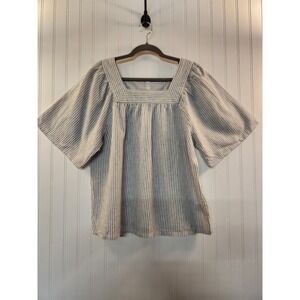 NEW Gap Women's Stripe Linen Blend Babydoll Top Size L Summer Vacation Flowy